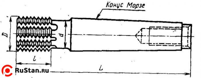 Фреза Резьбовая гребенчатая шаг Р 1,25мм, d20х20х100мм Р6М5  Z=6, хв-к КМ2 фото №1