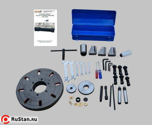 В ЗИП входят ключи, масленка, обратные каленые кулачки, неподвижный центр МТ №5, конус-переходник с МТ-7 на МТ-5, сменные шестерни для гитары, планшайба, набор ключей и руководство пользователя. фото №20 METAL MASTER Z56200 фото №20